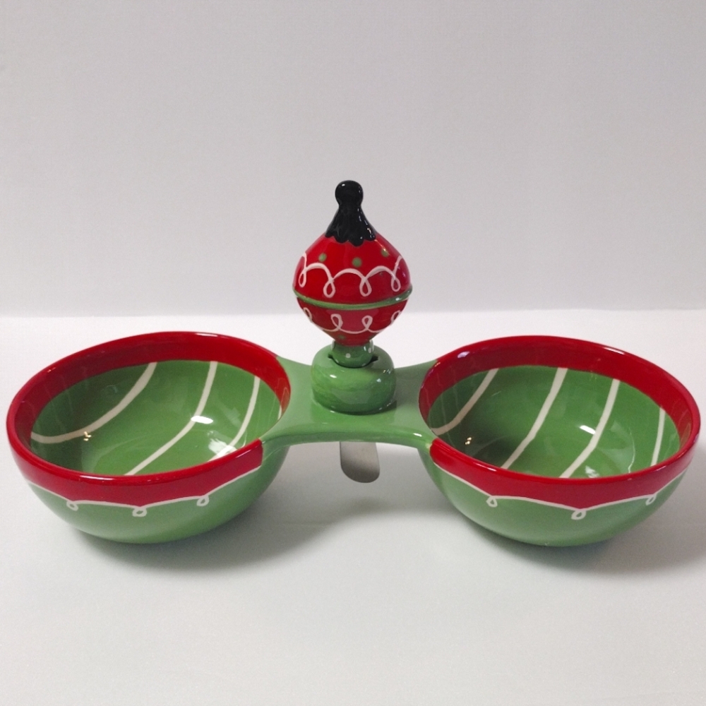 Mainstreet Collection Ornament Double Dip Hand painted Ceramic Bowls & Spreader